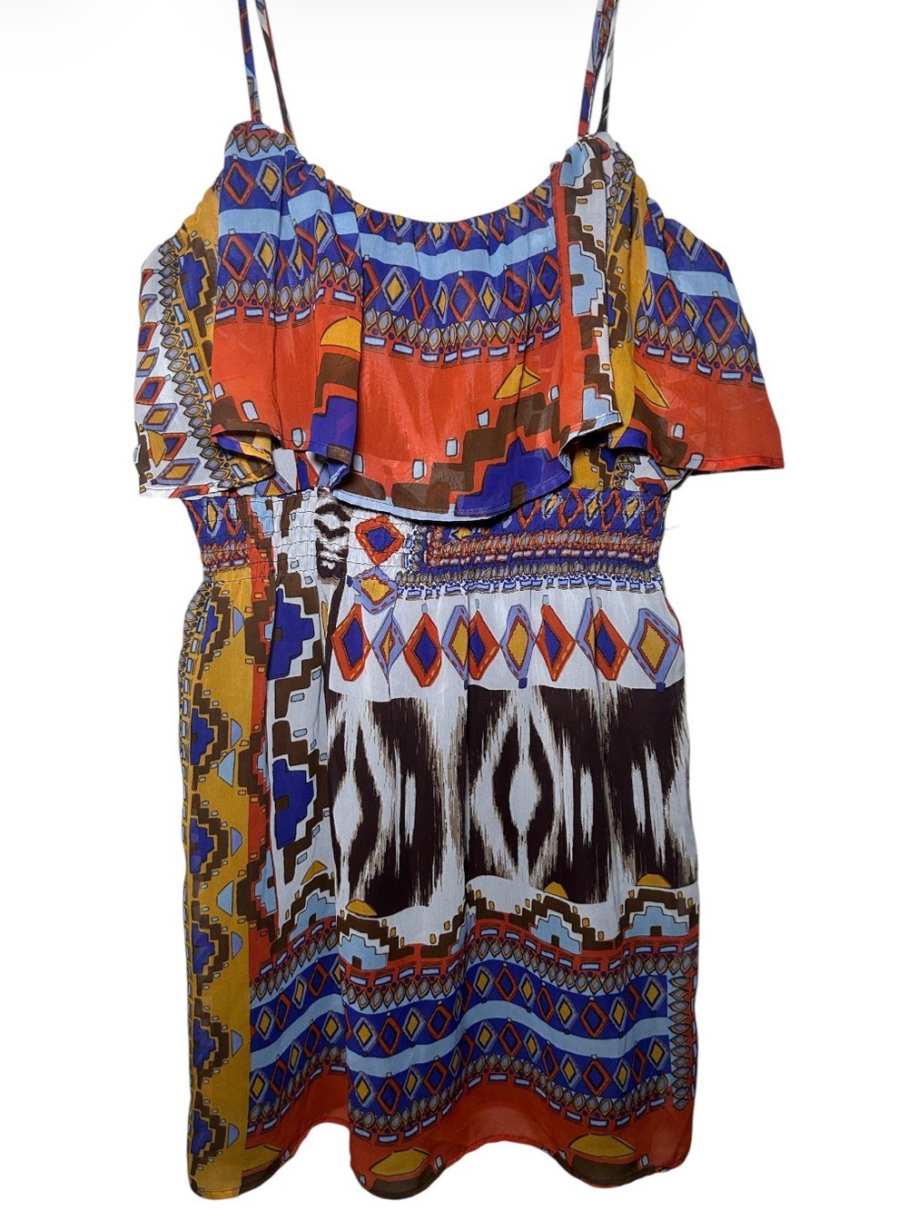 Apricot Lane Boho Printed Spaghetti Strap Summer Top Multicolor Western Aztec